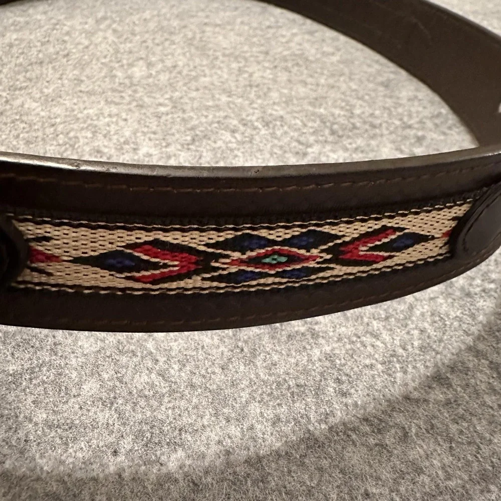 Western Leather Belt Mens 34 Brown Basketweave Southwestern Woven Inlay Buckle